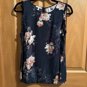 Maurices Sleeveless Floral Print Peasant Cottage Boho Ruffle Blouse - Size Large